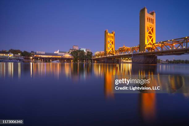 tower bridge and sacramento, california skyline - sacramento stock pictures, royalty-free photos & images