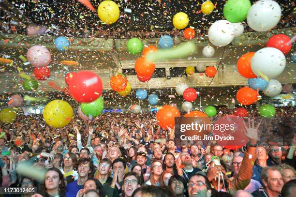 The audience watch the Flaming Lips performs live on stage at Brixton Academy on September 07, 2019 in London, England.