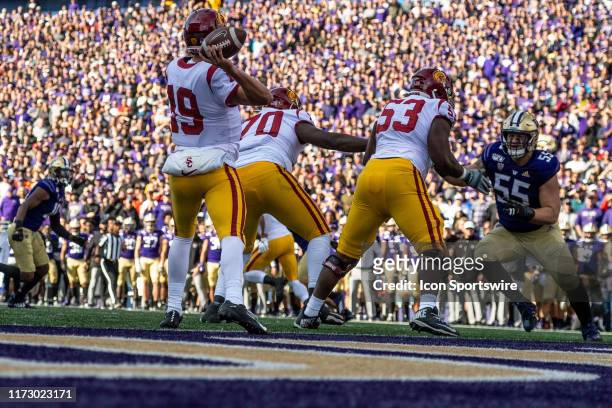 Trojans quarterback Matt Fink passing the ball during the college football game between the Washington Huskies and the USC Trojans on September 28 at...
