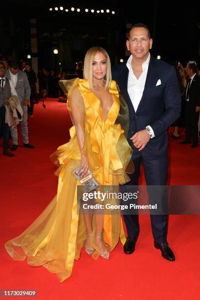 Jennifer Lopez and Alex Rodriguez attend the "Hustlers" premiere during the 2019 Toronto International Film Festival at Roy Thomson Hall on September...