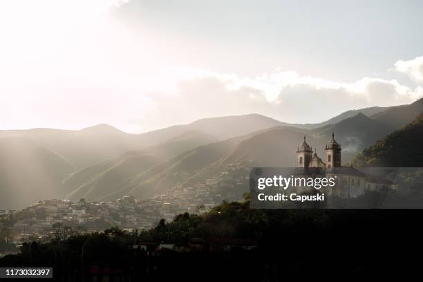 são francisco de assis church, city and mountains - minas gerais state stock pictures, royalty-free photos & images