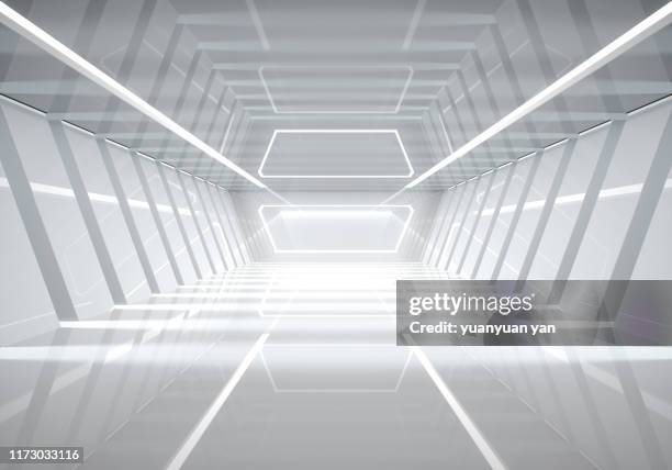 3d illustration empty futuristic space - spaceship stock-fotos und bilder