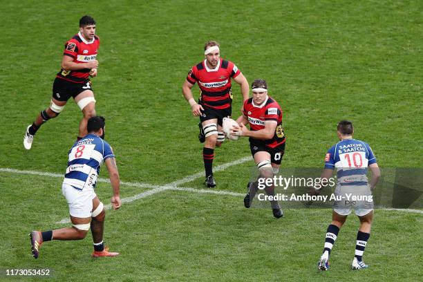 Luke Whitelock of Canterbury makes a run during the Round 5 Mitre 10 Cup match between Auckland and Canterbury at Eden Park on September 08, 2019 in...