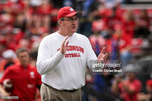 Head coach Paul Chryst of the Wisconsin Badgers looks on before the game against the Central Michigan Chippewas at Camp Randall Stadium on September...