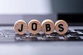 Jobs Text On Wooden Blocks Over Keyboard