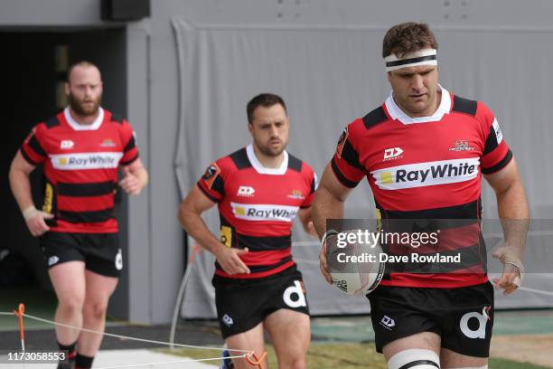 Luke Whitelock of Canterbury leads his team onto the field for the Round 5 Mitre 10 Cup match between Auckland and Canterbury at Eden Park on...