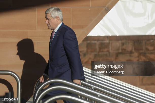Stephen Harper, Canada's former prime minister, arrives on the closing day of the annual Conservative Party conference at Manchester Central in...