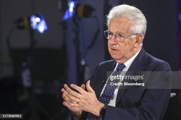 Mario Monti, Italy's former prime minister, gestures while speaking during a Bloomberg Television interview in Milan, Italy, on Wednesday, Oct. 2,...