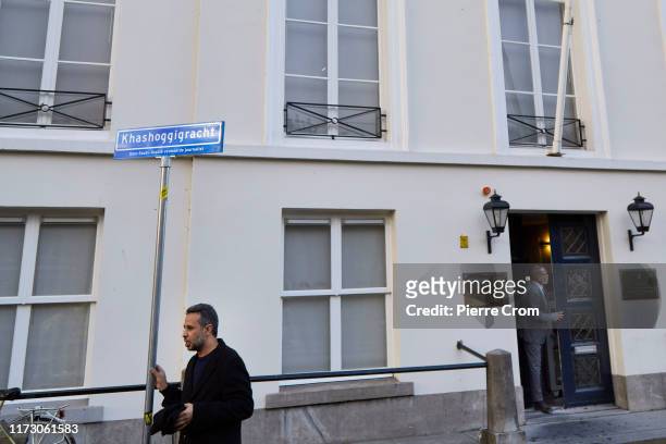 Former Saudi Air Force officer and human rights activist Yahya Assiri is pictured as Amnesty International unveils a new street sign outside the...