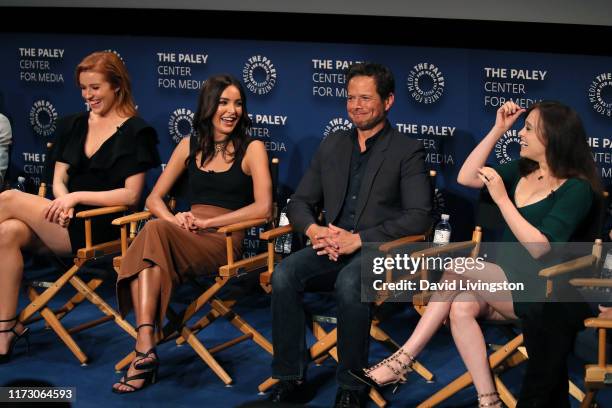 Kennedy McMann, Maddison Jaizani, Scott Wolf and Noga Landau of "Nancy Drew" appear on stage at The Paley Center for Media's 2019 PaleyFest Fall TV...