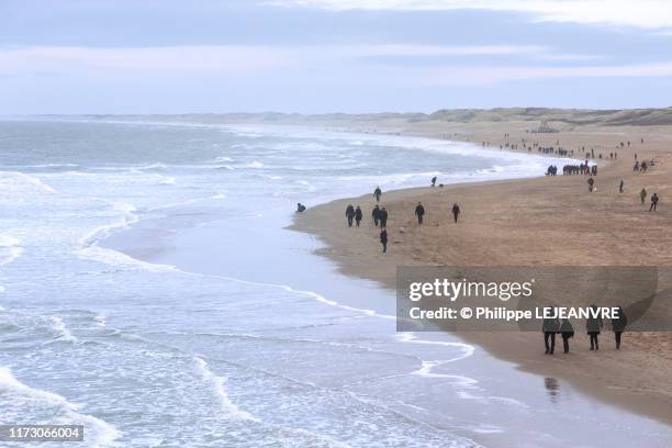 people on scheveningen beach in winter - scheveningen stock-fotos und bilder