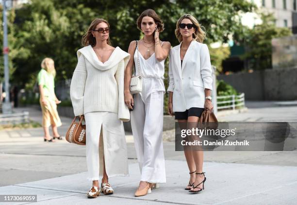 Claire Rose Cliteur, Jelena Cikoja and Cassandra Dimicco are seen outside the Area show during New York Fashion Week S/S20 on September 07, 2019 in...