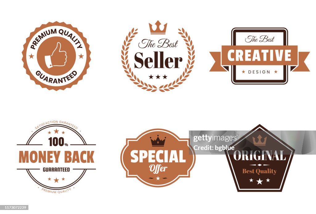 Conjunto de insignias y etiquetas marrones - Elementos de diseño