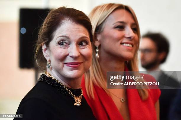 The wife of US Secretary of State, Susan Pompeo and the companion of Italy's Foreign minister, Virginia Saba look on within a meeting of Pompeo's...