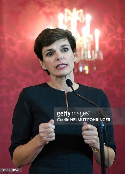 The chairwoman of the Social Democratic Party Pamela Rendi-Wagner leaves after talks with Austria's President on October 2, 2019 at the Hofburg in...