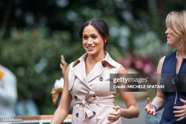 Meghan, the Duchess of Sussex arrives at the British High Commissioner residency in Johannesburg where she will meet with Graca Machel, widow of...