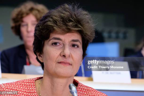 Candidate for European Commissioner in charge of Internal Market, Sylvie Goulard answers questions during her hearing at the European Parliament on...