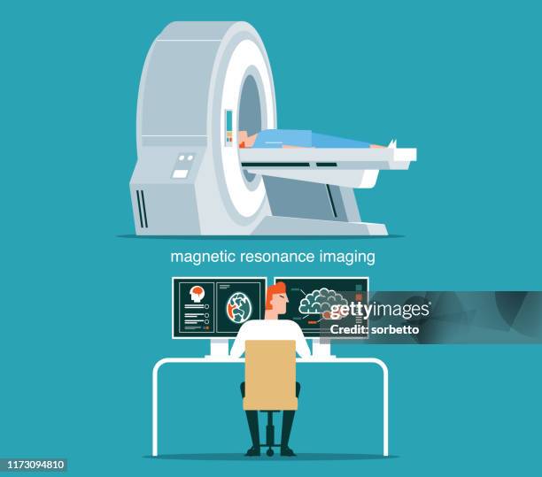 stockillustraties, clipart, cartoons en iconen met mri-scan en diagnostiek - straling