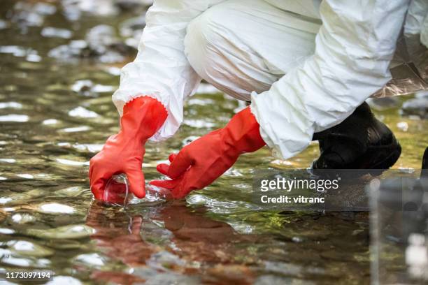 wissenschaftler untersucht giftige wasserproben - wasserverschmutzung stock-fotos und bilder