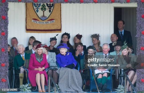 Camilla, Duchess of Cornwall, Queen Elizabeth II, Prince Charles, Prince of Wales, Autumn Phillips attend the 2019 Braemar Highland Games on...