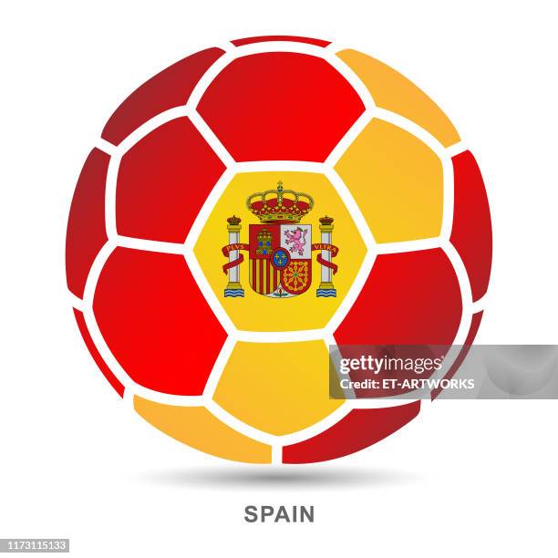 vector soccer ball with spanish national flag on white backgrounds - soccer-logo stock illustrations