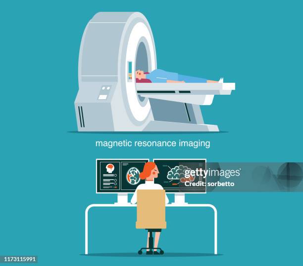 mri scan and diagnostics - female - functional magnetic resonance imaging brain stock illustrations