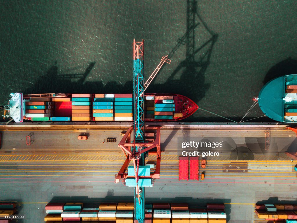 High angle view on Cargo crane container terminal