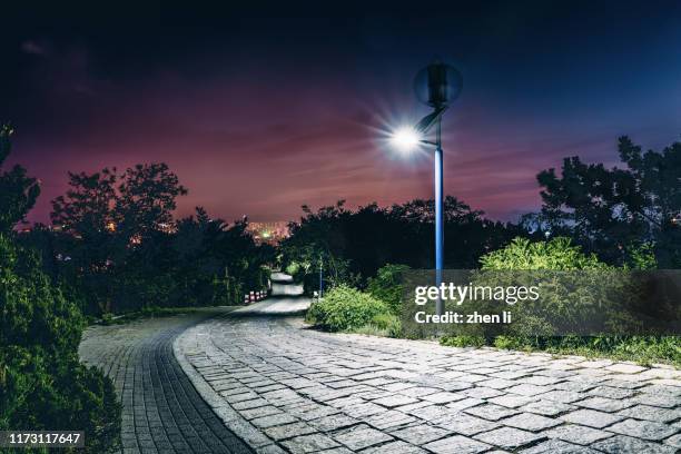 the mountain path at night - public park at night stock pictures, royalty-free photos & images