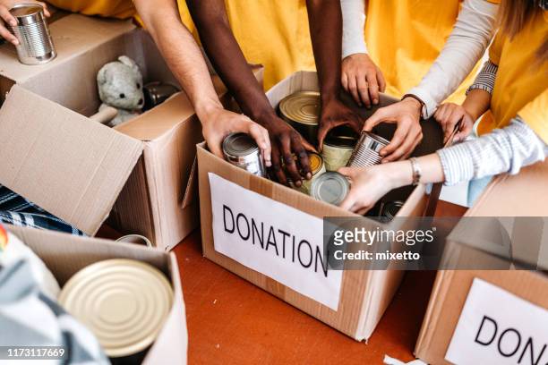teamwork in homeless shelter - food drive stock pictures, royalty-free photos & images