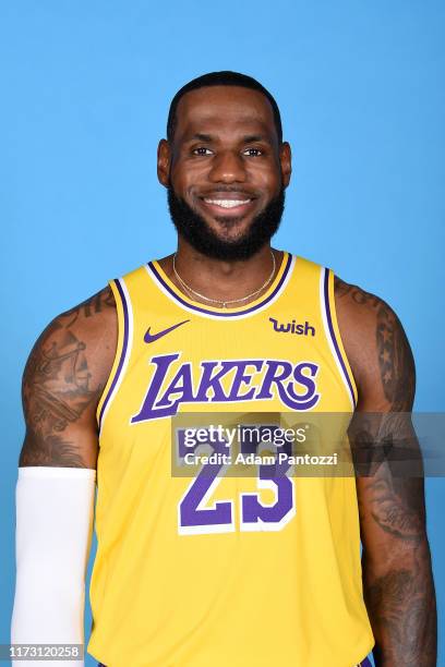 LeBron James of the Los Angeles Lakers poses for a head shot during media day on September 27, 2019 at the UCLA Health Training Center in El Segundo,...