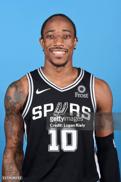 DeMar DeRozan of the San Antonio Spurs poses for a head shot during media day on September 30, 2019 at the Spurs Practice Facility in San Antonio,...