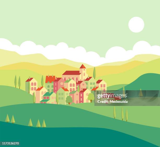 dorfwald - country town stock-grafiken, -clipart, -cartoons und -symbole