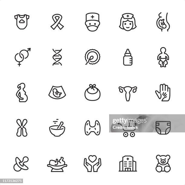 ilustraciones, imágenes clip art, dibujos animados e iconos de stock de maternidad - conjunto de iconos de esquema - cuidado prenatal