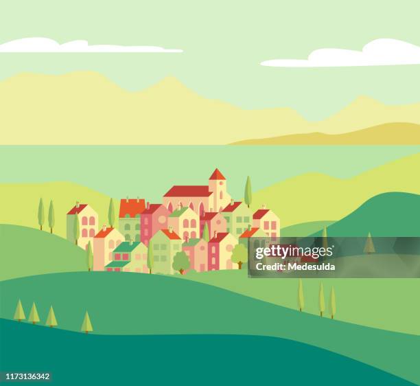 stockillustraties, clipart, cartoons en iconen met lake village - vendeur