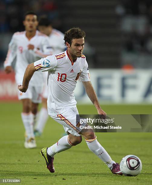 Juan Mata of Spain during the UEFA European Under-21 Championship Final match between Spain and Switzerland at the Arhus Stadium on June 25, 2011 in...