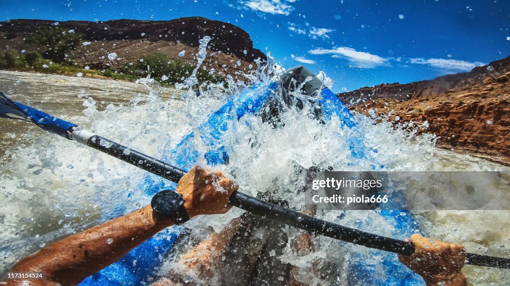 POV rafting with kayak in Colorado river, Moab
