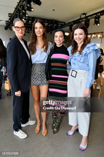 Jenna Lyons, Renada Zandonadi, Noor Tagouri and designer Tanya Taylor pose for a Tanya Taylor presentation during New York Fashion Week: The Shows at...