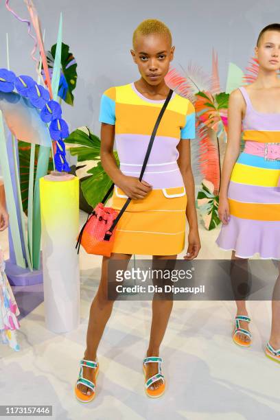 Model poses for a Tanya Taylor presentation during New York Fashion Week: The Shows at Gallery II at Spring Studios on September 08, 2019 in New York...