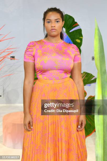 Model poses for a Tanya Taylor presentation during New York Fashion Week: The Shows at Gallery II at Spring Studios on September 08, 2019 in New York...