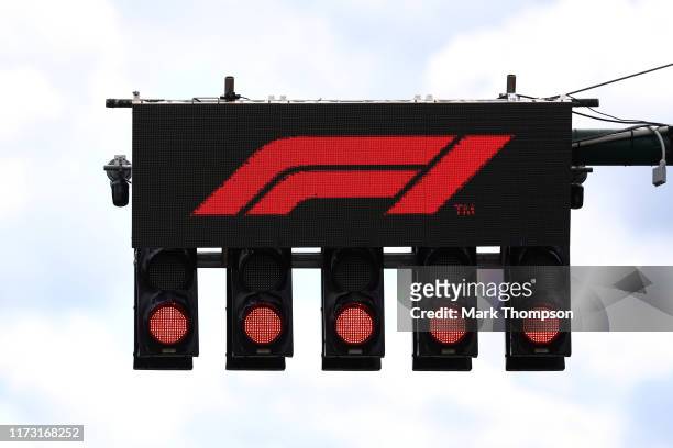 The start lights are pictured before the F1 Grand Prix of Italy at Autodromo di Monza on September 08, 2019 in Monza, Italy.