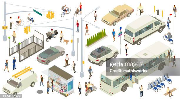 isometric street icons - transportation stock illustrations