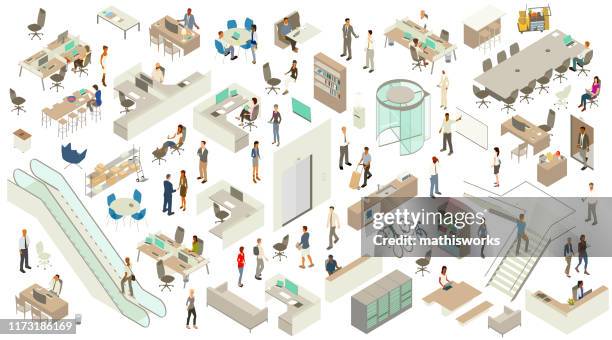 stockillustraties, clipart, cartoons en iconen met isometrische office-pictogrammen - kantoor