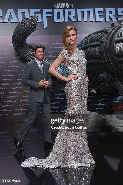 Actor Patrick Dempsey and actress Rosie Huntington-Whiteley attend the "Transformers 3" European premiere on June 25, 2011 in Berlin, Germany.