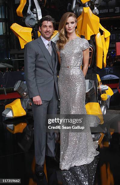 Actor Patrick Dempsey and actress Rosie Huntington-Whiteley attend the "Transformers 3" European premiere on June 25, 2011 in Berlin, Germany.
