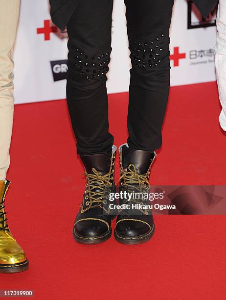 Shoe details as worn by SHINee walks on the red carpet during the MTV Video Music Aid Japan on June 25, 2011 in Chiba, Japan.