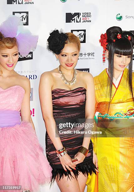 Shibuhara Girls walks on the red carpet during the MTV Video Music Aid Japan on June 25, 2011 in Chiba, Japan.