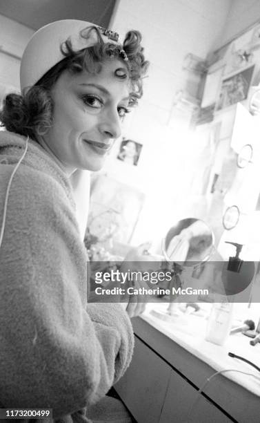 22nd: American singer and actress Patti Lupone in her dressing room backstage before a performance at Lincoln Center on October 22, 1987 in New York...