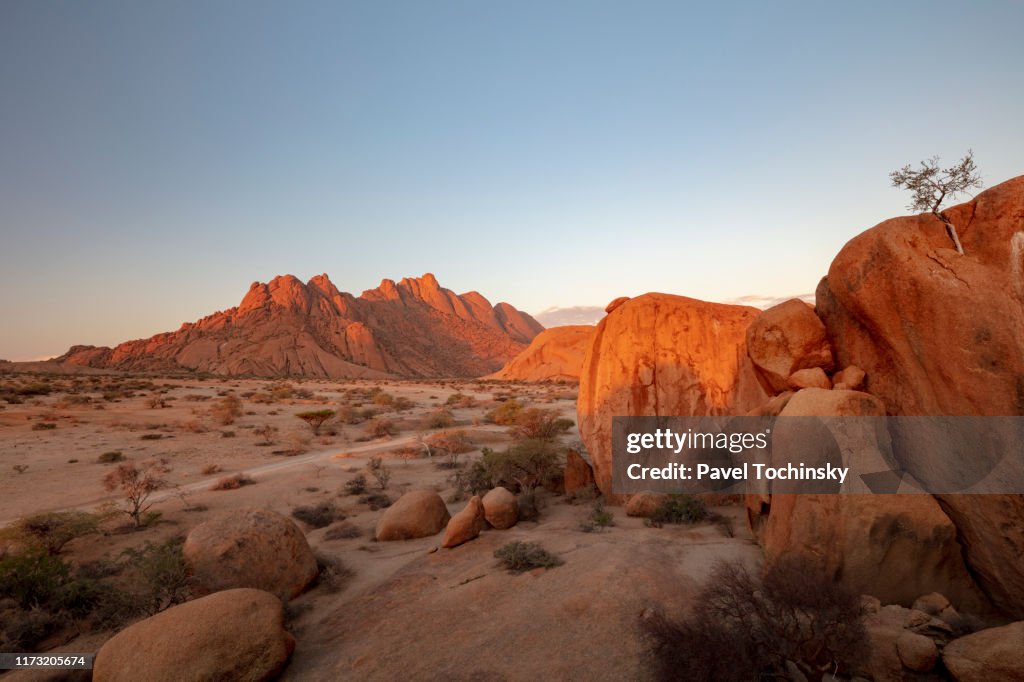 Pontok Mountains in the Spitzkoppe Nature Reserve at sunset, Namibia, 2018