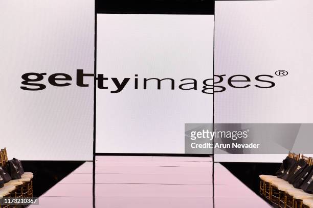 Getty Images logo on the runway during New York Fashion Week Powered by Art Hearts Fashion NYFW September 2019 at The Angel Orensanz Foundation on...