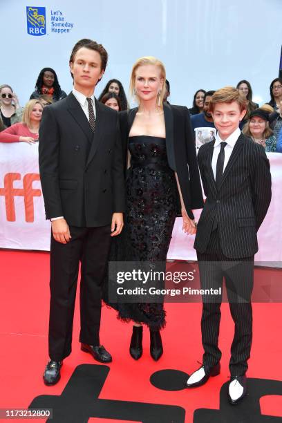 Ansel Elgort, Nicole Kidman and Oakes Fegley attend "The Goldfinch" premiere during the 2019 Toronto International Film Festival at Roy Thomson Hall...